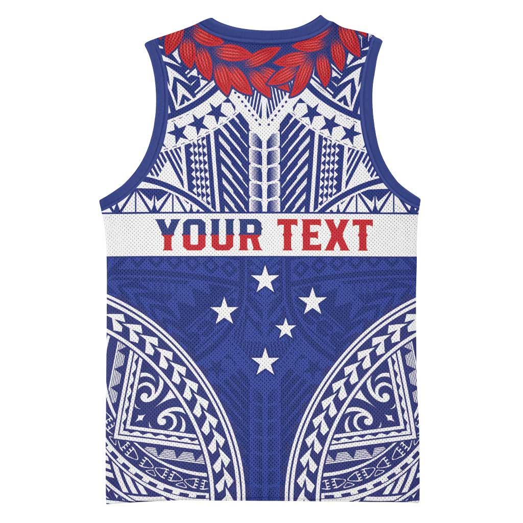 Personalised Toa Samoa Rugby Spirit Basketball Jersey Blue Samoan Tribal Pattern - Polynesian Pride