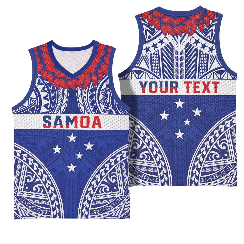 Personalised Toa Samoa Rugby Spirit Basketball Jersey Blue Samoan Tribal Pattern - Polynesian Pride