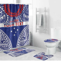 Personalised Toa Samoa Rugby Spirit Bathroom Set Blue Samoan Tribal Pattern - Polynesian Pride