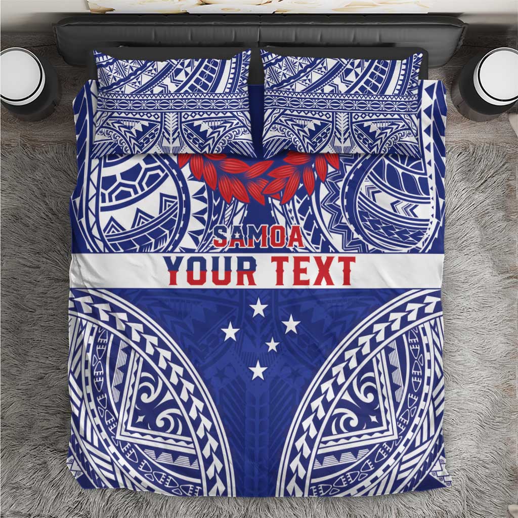 Personalised Toa Samoa Rugby Spirit Bedding Set Blue Samoan Tribal Pattern - Polynesian Pride