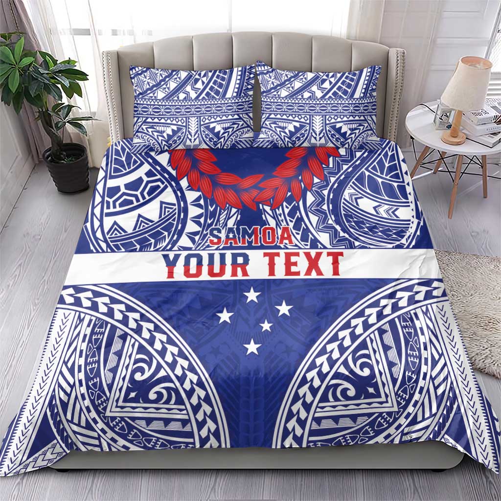 Personalised Toa Samoa Rugby Spirit Bedding Set Blue Samoan Tribal Pattern - Polynesian Pride
