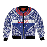 Personalised Toa Samoa Rugby Spirit Bomber Jacket Blue Samoan Tribal Pattern - Polynesian Pride