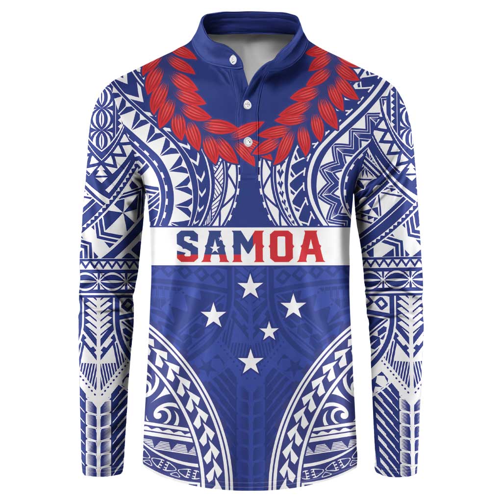 Personalised Toa Samoa Rugby Spirit Button Sweatshirt Blue Samoan Tribal Pattern - Polynesian Pride