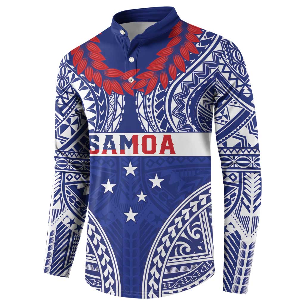 Personalised Toa Samoa Rugby Spirit Button Sweatshirt Blue Samoan Tribal Pattern - Polynesian Pride