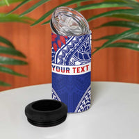 Personalised Toa Samoa Rugby Spirit 4 in 1 Can Cooler Tumbler Blue Samoan Tribal Pattern - Polynesian Pride