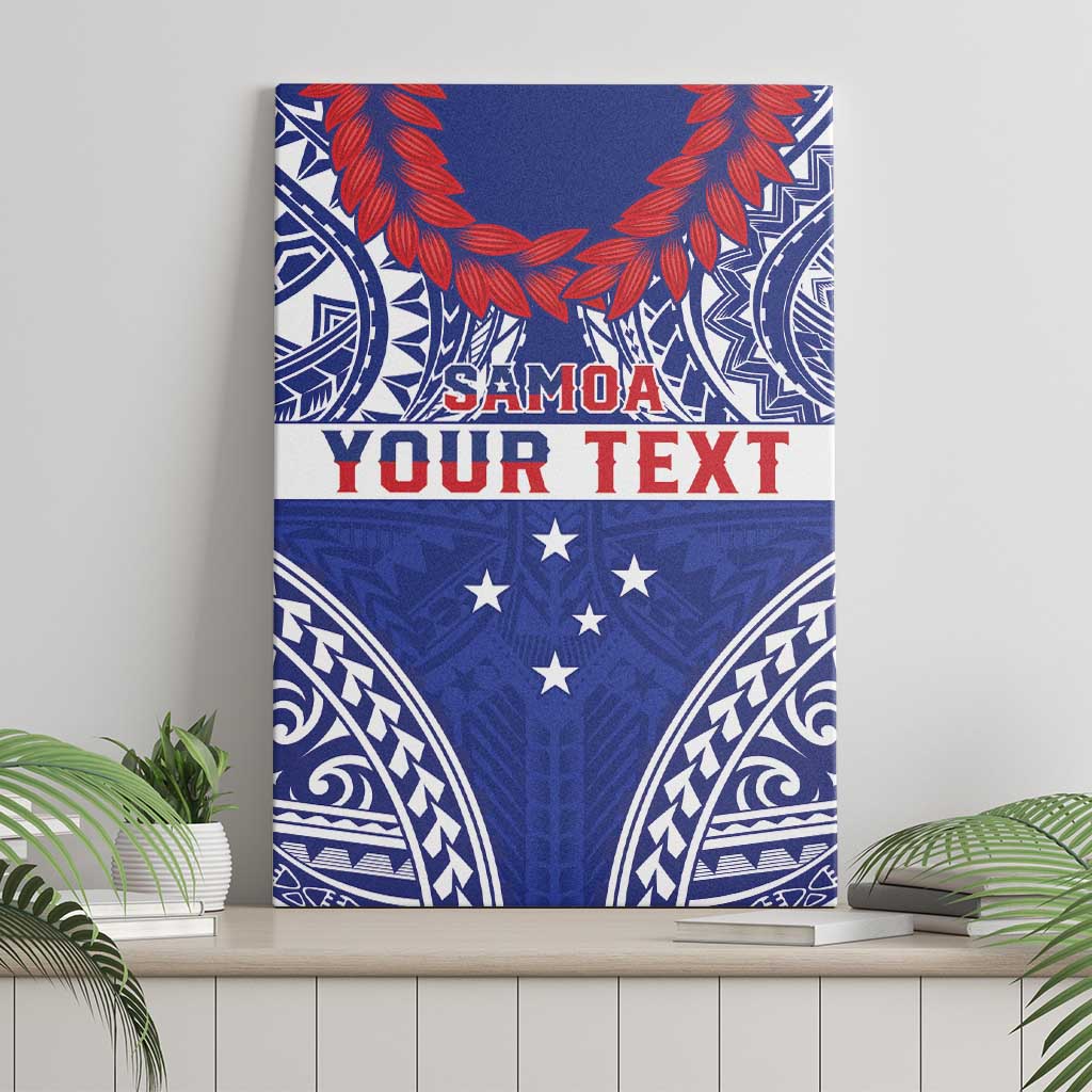 Personalised Toa Samoa Rugby Spirit Canvas Wall Art Blue Samoan Tribal Pattern - Polynesian Pride