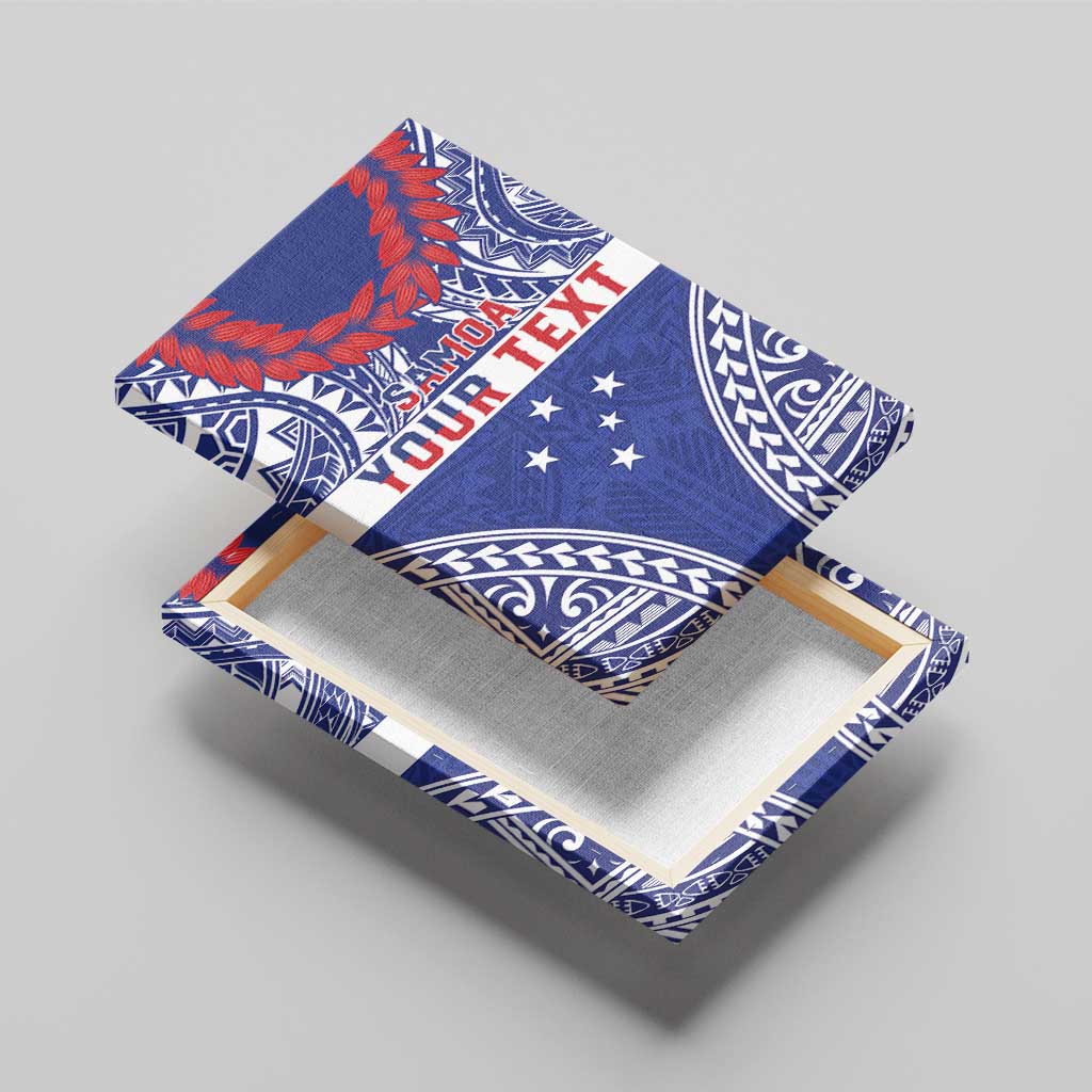 Personalised Toa Samoa Rugby Spirit Canvas Wall Art Blue Samoan Tribal Pattern - Polynesian Pride