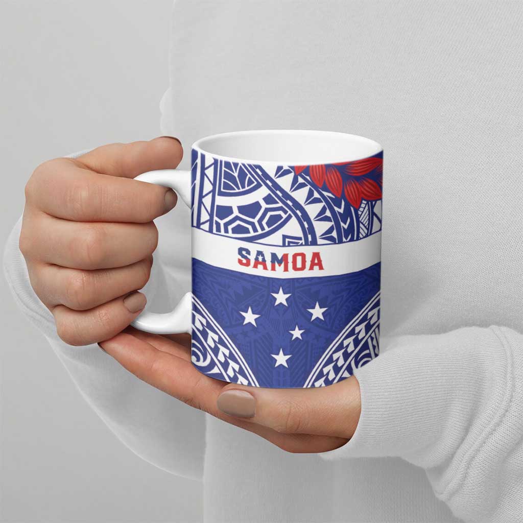 Personalised Toa Samoa Rugby Spirit Ceramic Mug Blue Samoan Tribal Pattern - Polynesian Pride