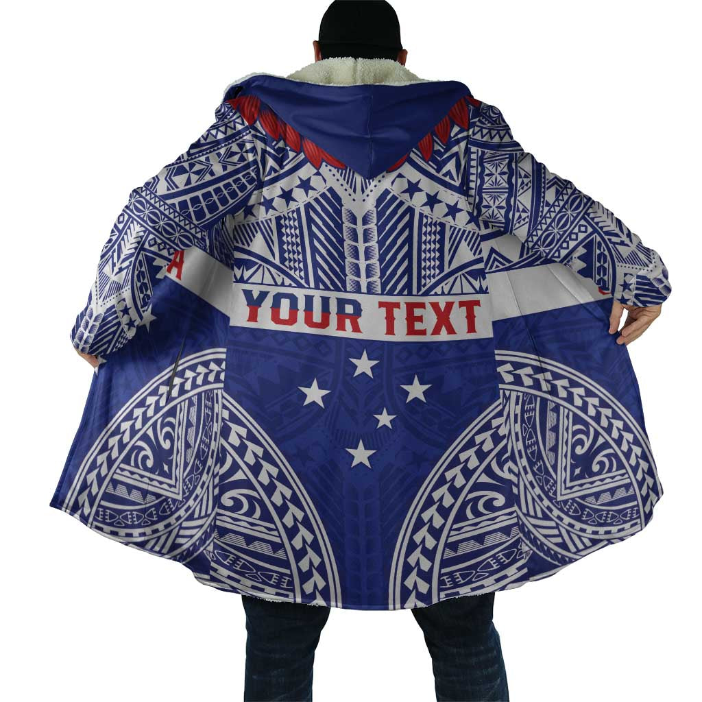 Personalised Toa Samoa Rugby Spirit Cloak Blue Samoan Tribal Pattern - Polynesian Pride