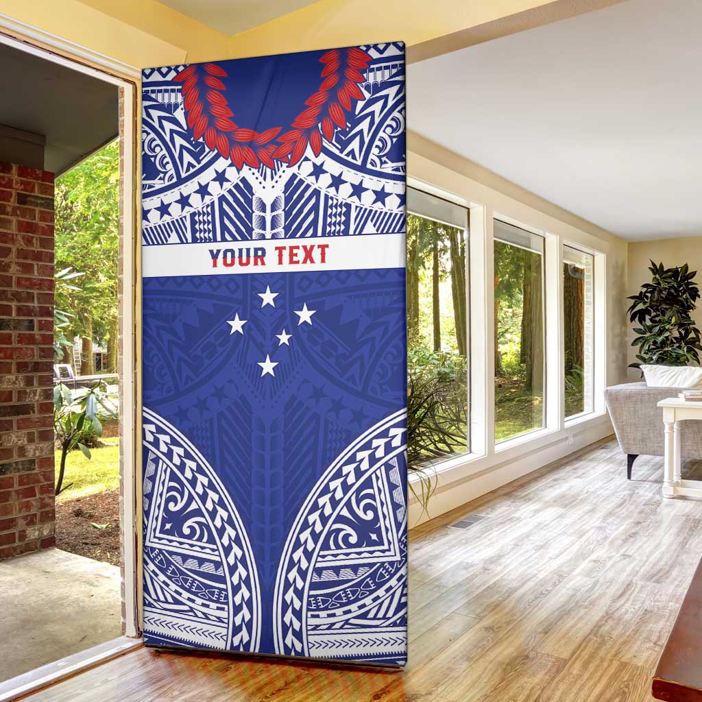 Personalised Toa Samoa Rugby Spirit Door Cover Blue Samoan Tribal Pattern - Polynesian Pride