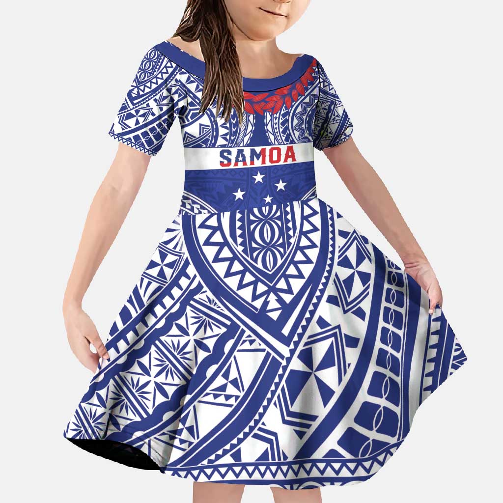 Personalised Toa Samoa Rugby Spirit Family Matching Mermaid Dress and Hawaiian Shirt Blue Samoan Tribal Pattern - Polynesian Pride