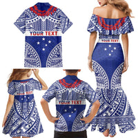 Personalised Toa Samoa Rugby Spirit Family Matching Mermaid Dress and Hawaiian Shirt Blue Samoan Tribal Pattern - Polynesian Pride
