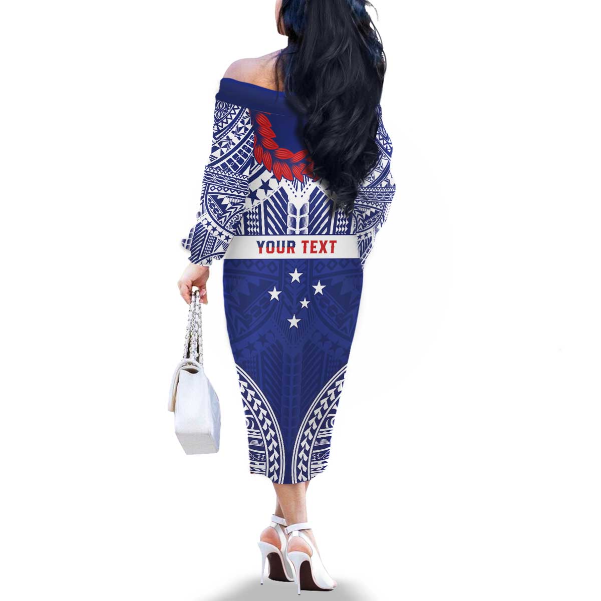 Personalised Toa Samoa Rugby Spirit Family Matching Off The Shoulder Long Sleeve Dress and Hawaiian Shirt Blue Samoan Tribal Pattern - Polynesian Pride