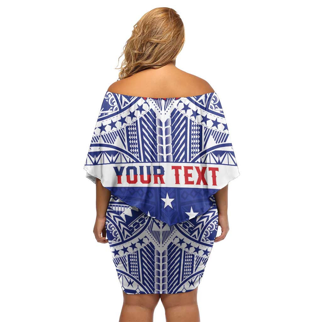 Personalised Toa Samoa Rugby Spirit Family Matching Off Shoulder Short Dress and Hawaiian Shirt Blue Samoan Tribal Pattern - Polynesian Pride