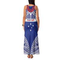 Personalised Toa Samoa Rugby Spirit Family Matching Tank Maxi Dress and Hawaiian Shirt Blue Samoan Tribal Pattern - Polynesian Pride