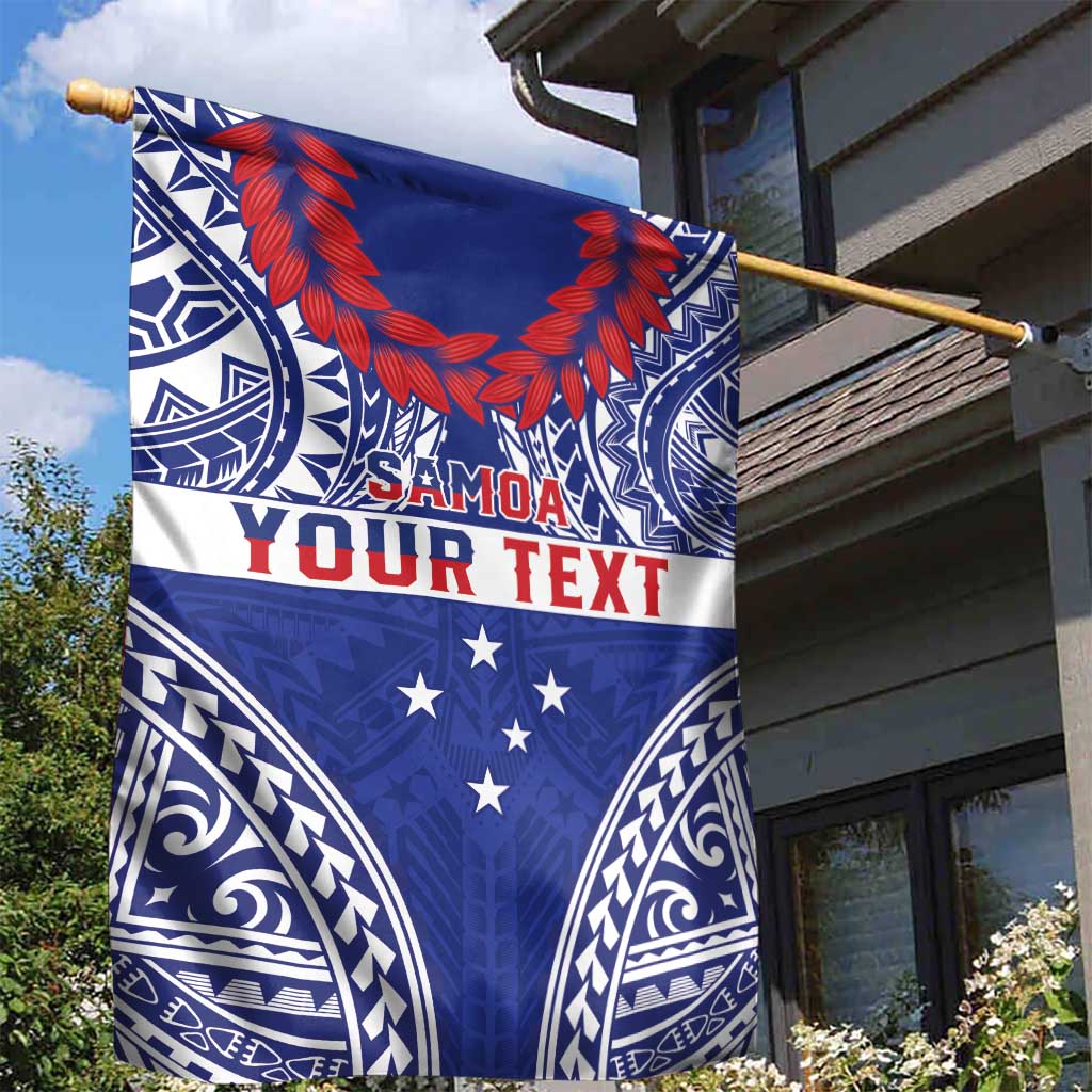 Personalised Toa Samoa Rugby Spirit Garden Flag Blue Samoan Tribal Pattern - Polynesian Pride