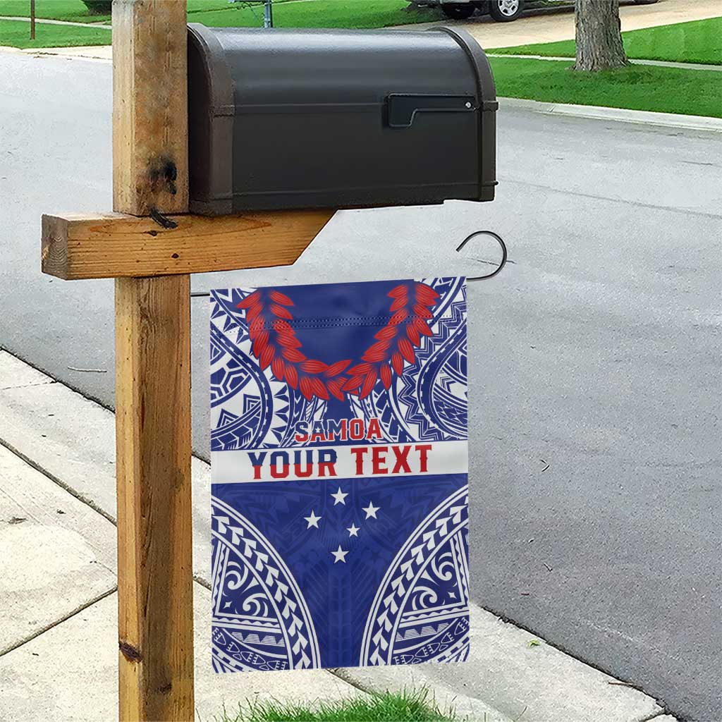 Personalised Toa Samoa Rugby Spirit Garden Flag Blue Samoan Tribal Pattern - Polynesian Pride