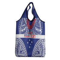 Personalised Toa Samoa Rugby Spirit Grocery Bag Blue Samoan Tribal Pattern - Polynesian Pride