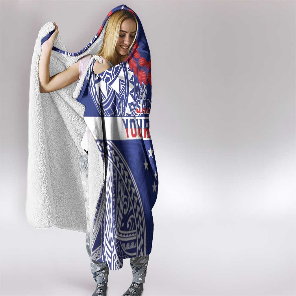 Personalised Toa Samoa Rugby Spirit Hooded Blanket Blue Samoan Tribal Pattern - Polynesian Pride