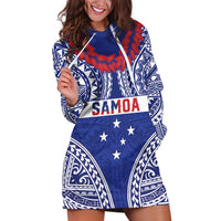 Personalised Toa Samoa Rugby Spirit Hoodie Dress Blue Samoan Tribal Pattern - Polynesian Pride