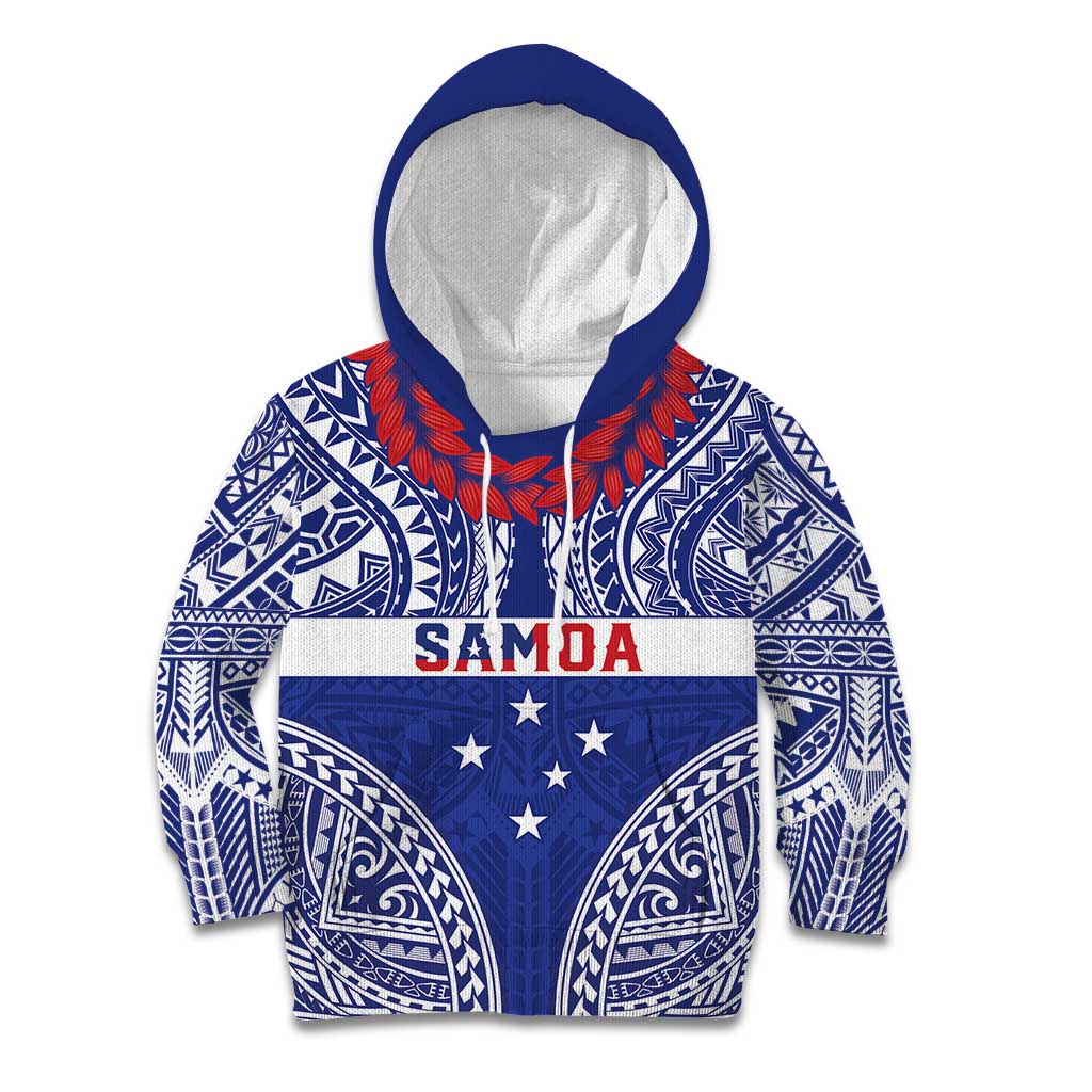 Personalised Toa Samoa Rugby Spirit Kid Hoodie Blue Samoan Tribal Pattern - Polynesian Pride