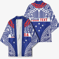 Personalised Toa Samoa Rugby Spirit Kimono Blue Samoan Tribal Pattern - Polynesian Pride
