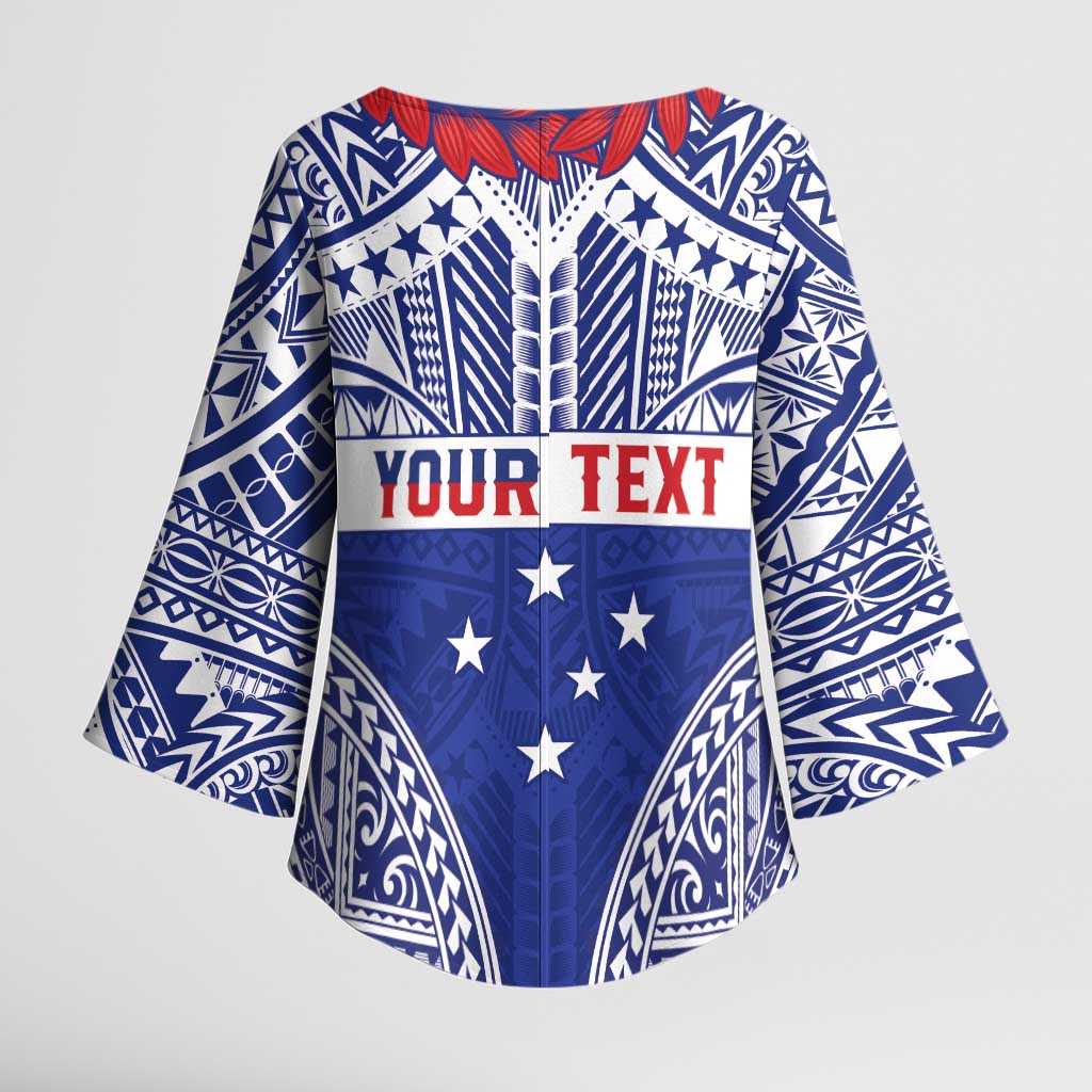 Personalised Toa Samoa Rugby Spirit Kimono Sleeve Blouse Blue Samoan Tribal Pattern - Polynesian Pride