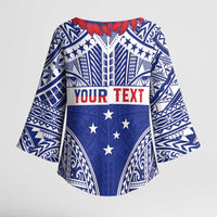 Personalised Toa Samoa Rugby Spirit Kimono Sleeve Blouse Blue Samoan Tribal Pattern - Polynesian Pride