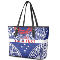 Personalised Toa Samoa Rugby Spirit Leather Tote Bag Blue Samoan Tribal Pattern - Polynesian Pride