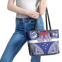 Personalised Toa Samoa Rugby Spirit Leather Tote Bag Blue Samoan Tribal Pattern - Polynesian Pride