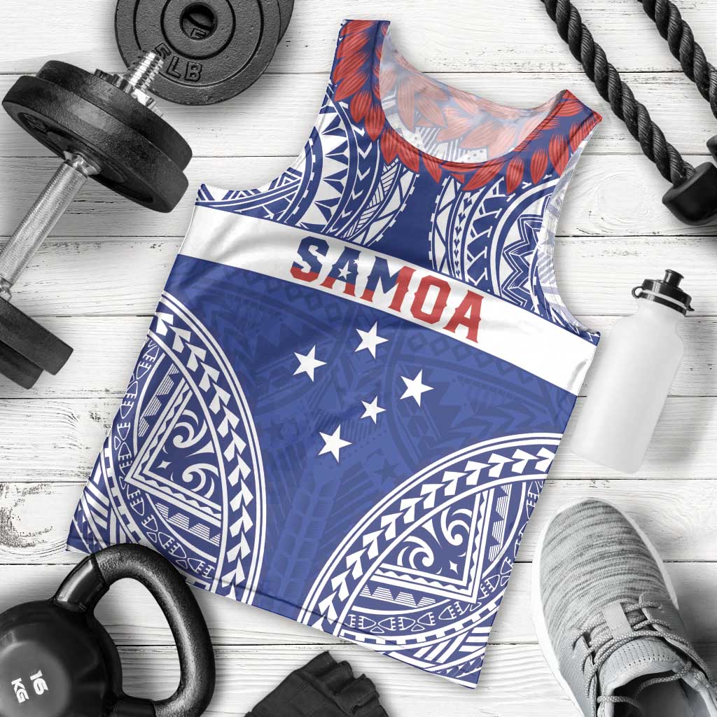 Personalised Toa Samoa Rugby Spirit Men Tank Top Blue Samoan Tribal Pattern - Polynesian Pride