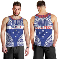 Personalised Toa Samoa Rugby Spirit Men Tank Top Blue Samoan Tribal Pattern - Polynesian Pride