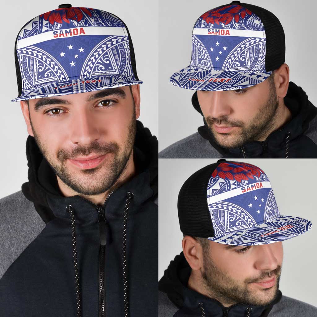 Personalised Toa Samoa Rugby Spirit Mesh Trucker Cap Blue Samoan Tribal Pattern - Polynesian Pride