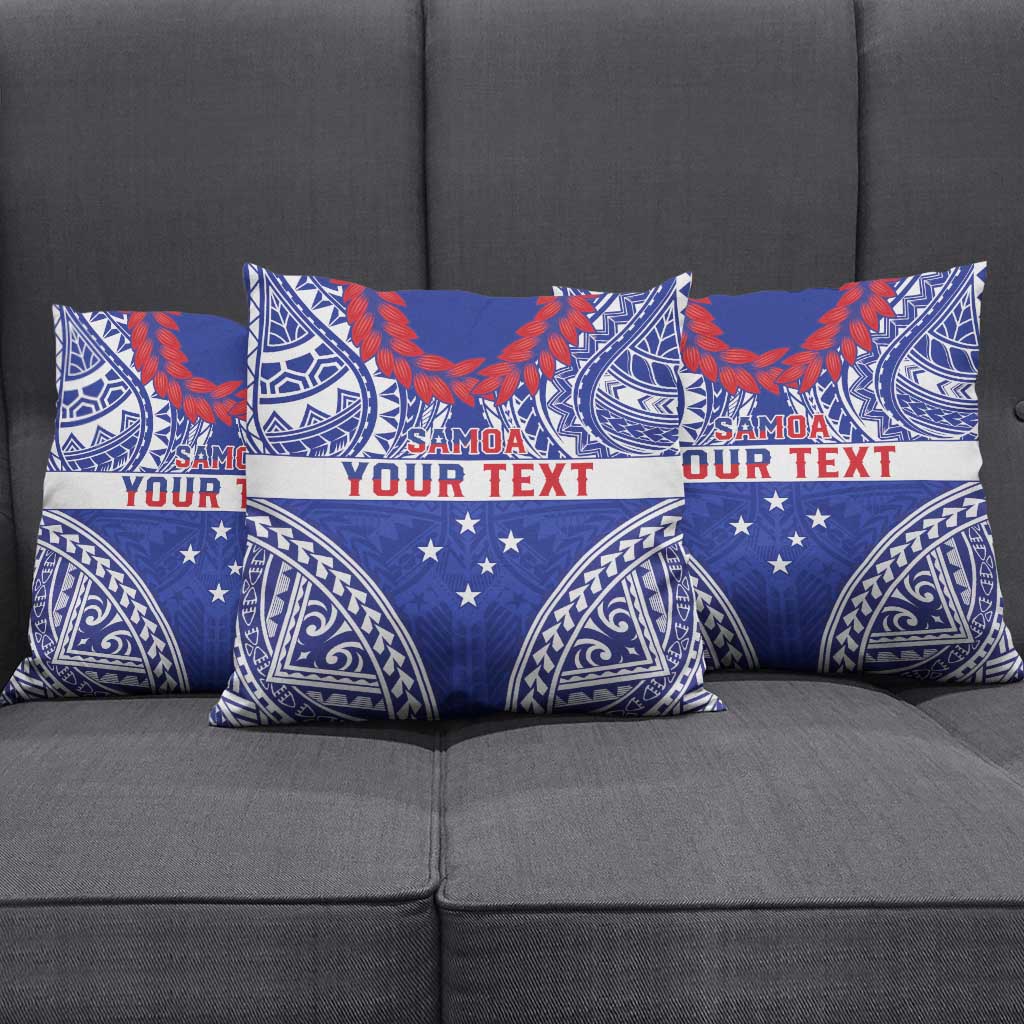 Personalised Toa Samoa Rugby Spirit Pillow Cover Blue Samoan Tribal Pattern - Polynesian Pride