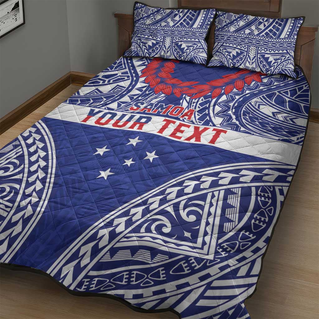 Personalised Toa Samoa Rugby Spirit Quilt Bed Set Blue Samoan Tribal Pattern - Polynesian Pride