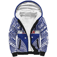 Personalised Toa Samoa Rugby Spirit Sherpa Hoodie Blue Samoan Tribal Pattern - Polynesian Pride
