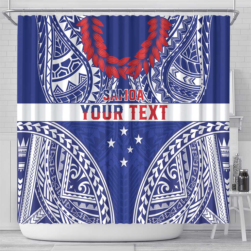 Personalised Toa Samoa Rugby Spirit Shower Curtain Blue Samoan Tribal Pattern - Polynesian Pride