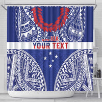 Personalised Toa Samoa Rugby Spirit Shower Curtain Blue Samoan Tribal Pattern - Polynesian Pride