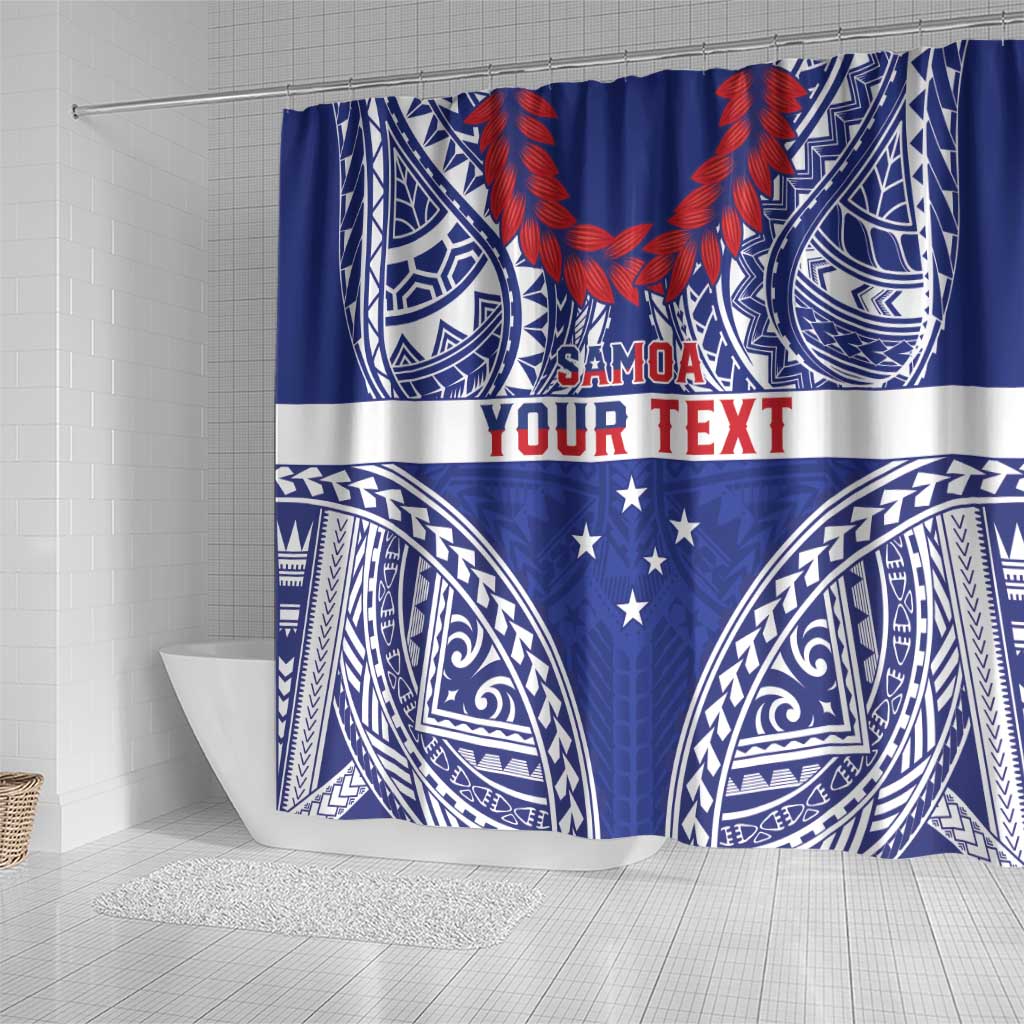 Personalised Toa Samoa Rugby Spirit Shower Curtain Blue Samoan Tribal Pattern - Polynesian Pride