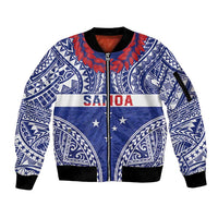 Personalised Toa Samoa Rugby Spirit Sleeve Zip Bomber Jacket Blue Samoan Tribal Pattern - Polynesian Pride
