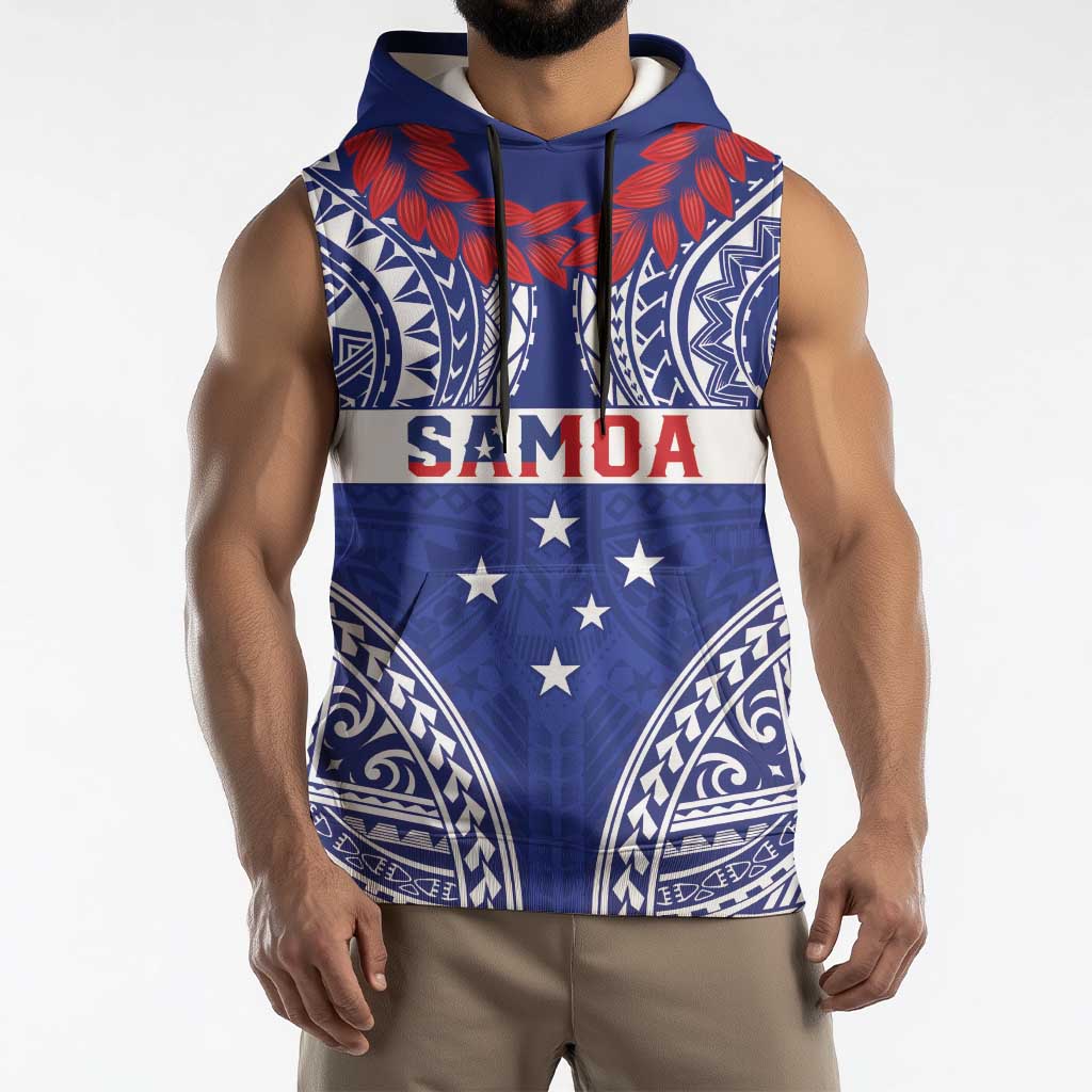 Personalised Toa Samoa Rugby Spirit Sleeveless Hoodie Blue Samoan Tribal Pattern - Polynesian Pride