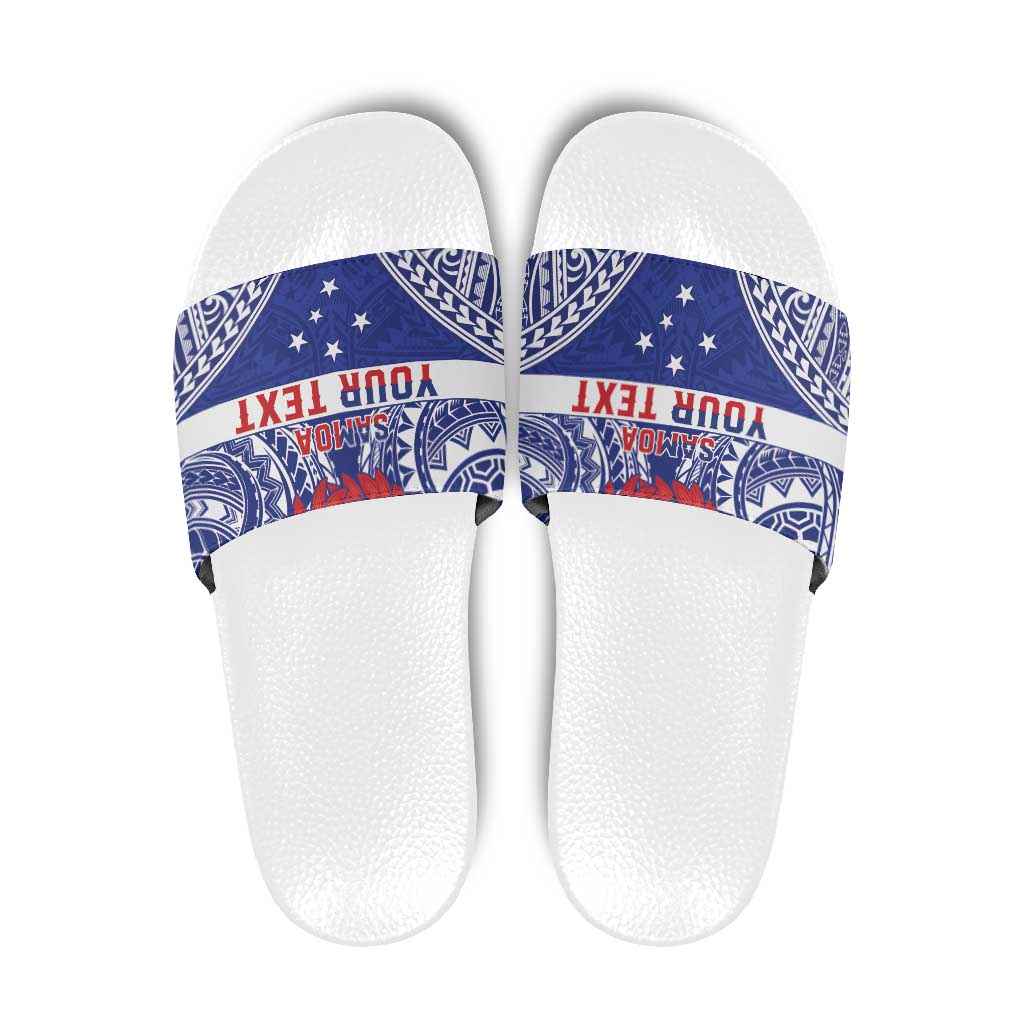 Personalised Toa Samoa Rugby Spirit Slide Sandals Blue Samoan Tribal Pattern - Polynesian Pride