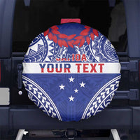 Personalised Toa Samoa Rugby Spirit Spare Tire Cover Blue Samoan Tribal Pattern - Polynesian Pride