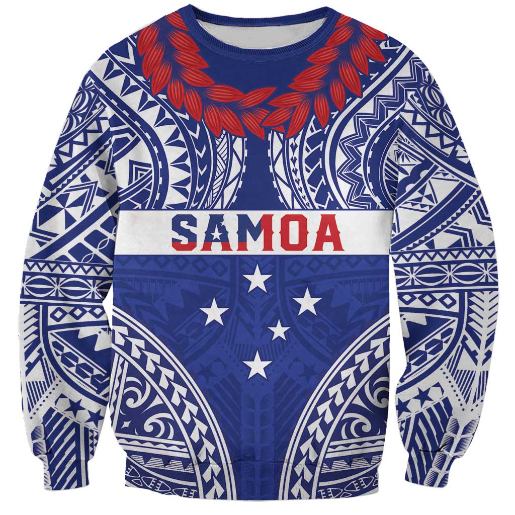 Personalised Toa Samoa Rugby Spirit Sweatshirt Blue Samoan Tribal Pattern - Polynesian Pride