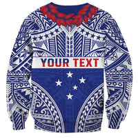 Personalised Toa Samoa Rugby Spirit Sweatshirt Blue Samoan Tribal Pattern - Polynesian Pride