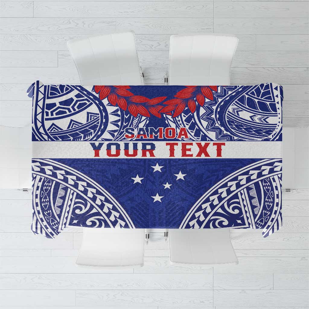Personalised Toa Samoa Rugby Spirit Tablecloth Blue Samoan Tribal Pattern - Polynesian Pride