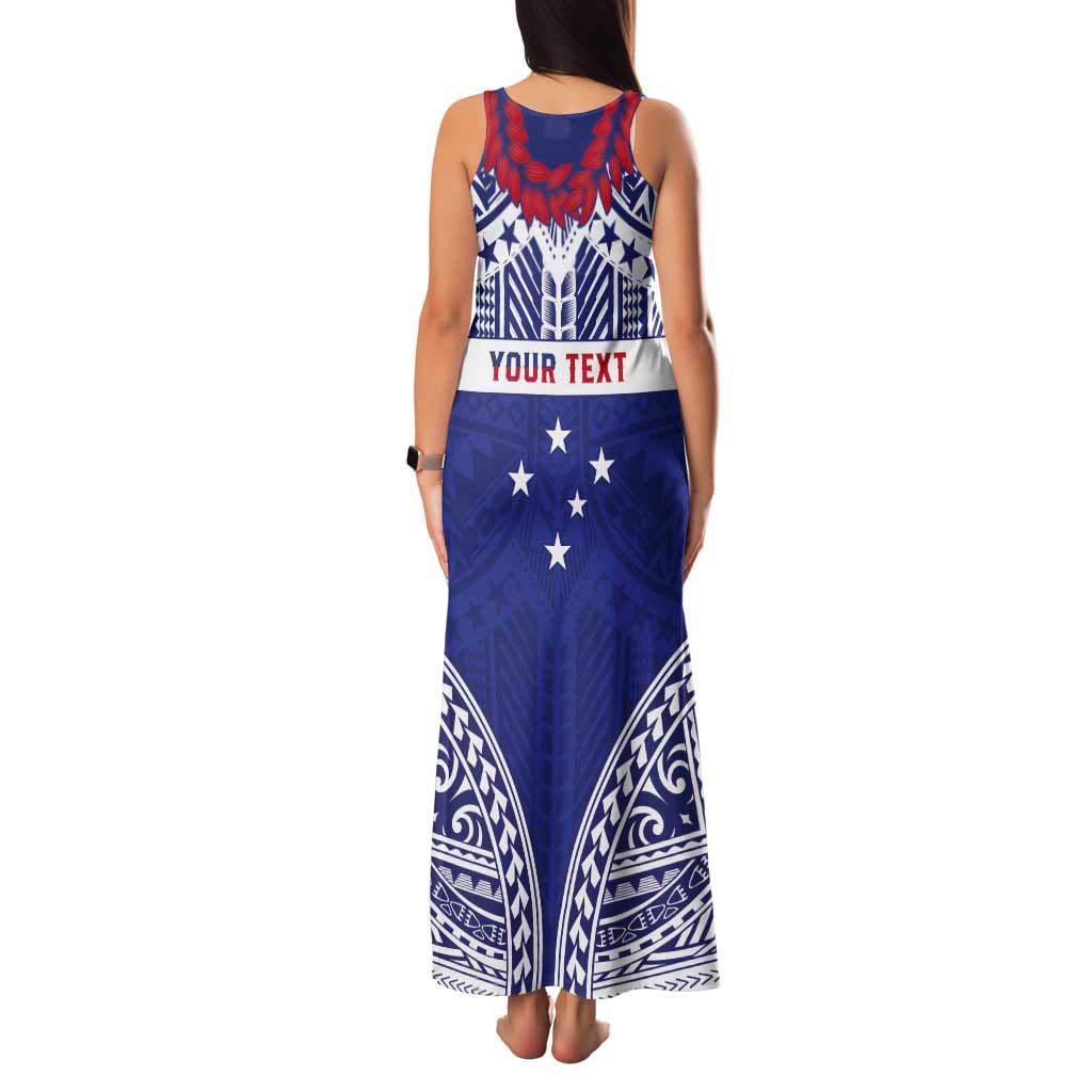 Personalised Toa Samoa Rugby Spirit Tank Maxi Dress Blue Samoan Tribal Pattern - Polynesian Pride
