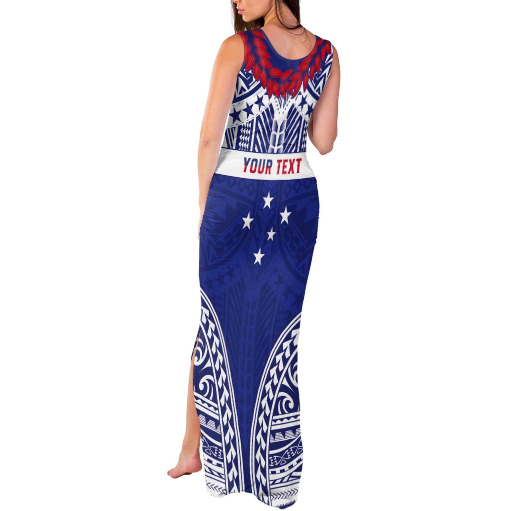 Personalised Toa Samoa Rugby Spirit Tank Maxi Dress Blue Samoan Tribal Pattern - Polynesian Pride