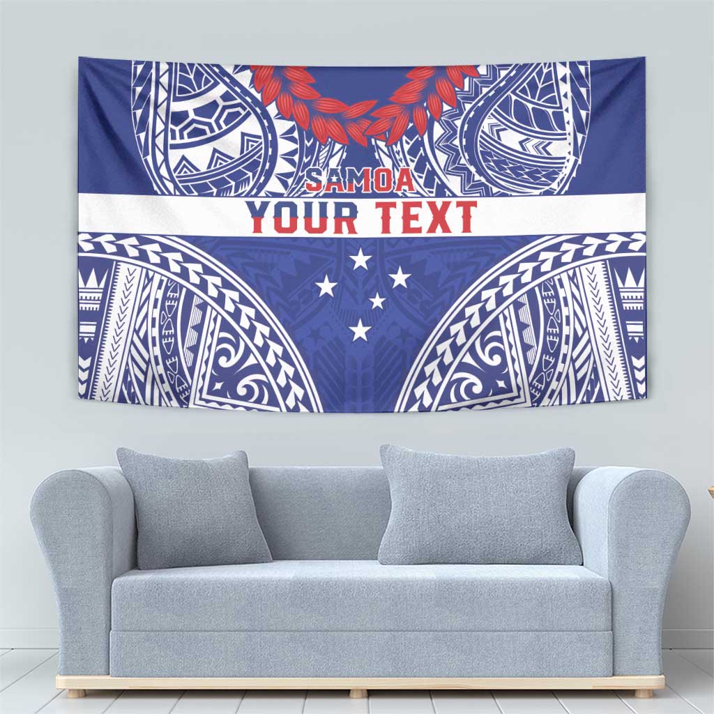 Personalised Toa Samoa Rugby Spirit Tapestry Blue Samoan Tribal Pattern - Polynesian Pride