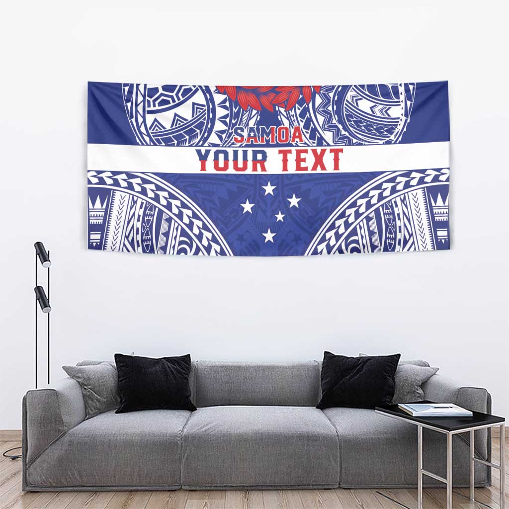 Personalised Toa Samoa Rugby Spirit Tapestry Blue Samoan Tribal Pattern - Polynesian Pride